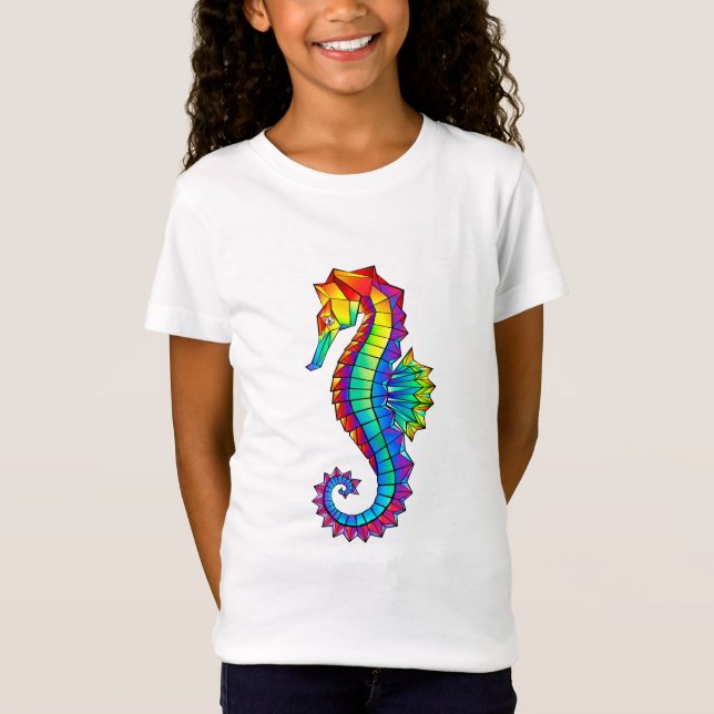 Rainbow Polygonal Seahorse T Shirt (Framsida)