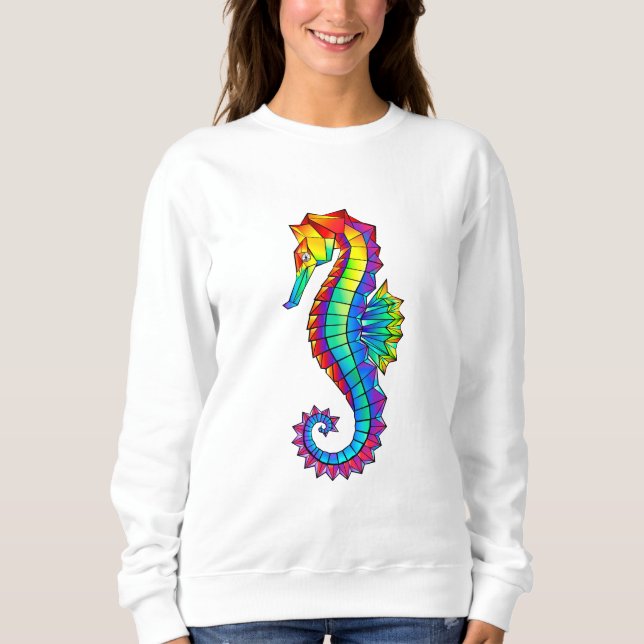 Rainbow Polygonal Seahorse T Shirt (Framsida)