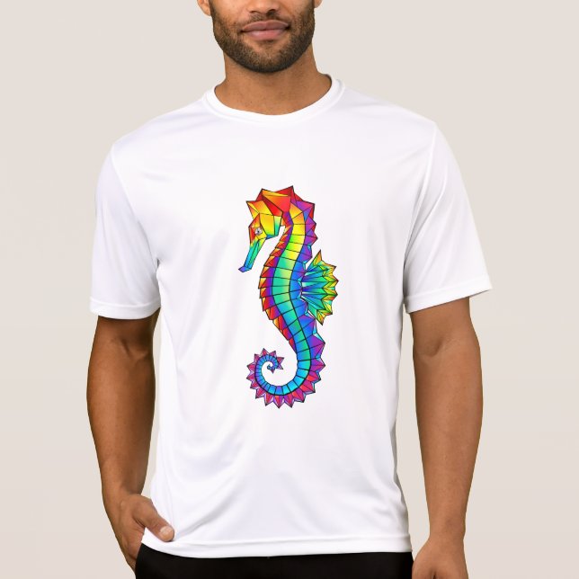 Rainbow Polygonal Seahorse T Shirt (Framsida)