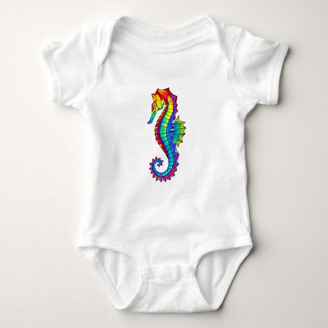 Rainbow Polygonal Seahorse T Shirt (Framsida)