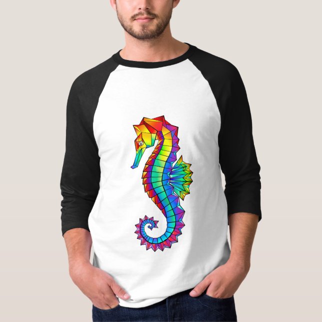 Rainbow Polygonal Seahorse T Shirt (Framsida)