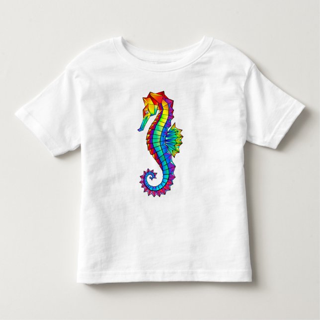 Rainbow Polygonal Seahorse T Shirt (Framsida)