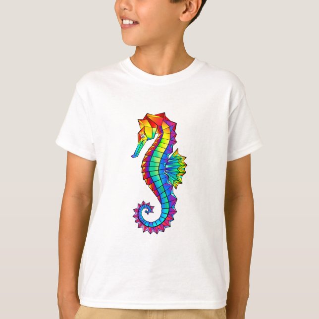 Rainbow Polygonal Seahorse T Shirt (Framsida)