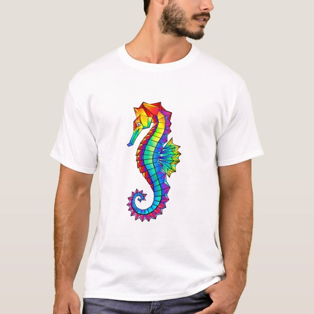 Rainbow Polygonal Seahorse T Shirt (Framsida)