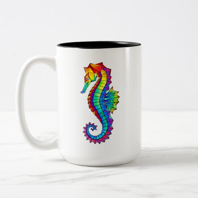 Rainbow Polygonal Seahorse Två-Tonad Mugg (Vänster)