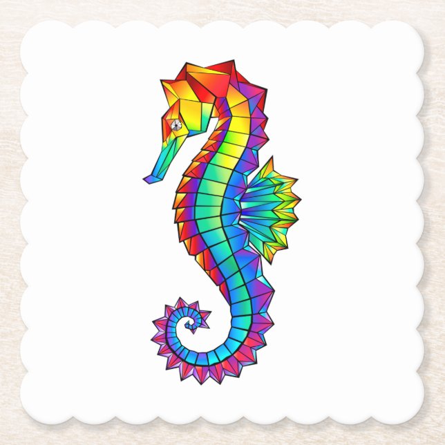 Rainbow Polygonal Seahorse Underlägg Papper (Framsida)