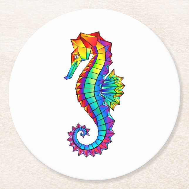 Rainbow Polygonal Seahorse Underlägg Papper Rund (Framsidan)