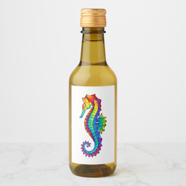 Rainbow Polygonal Seahorse Vinetikett (Framsida)