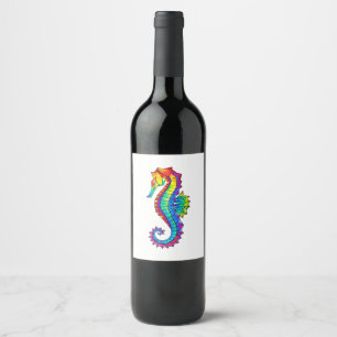 Rainbow Polygonal Seahorse Vinflaska Etikett