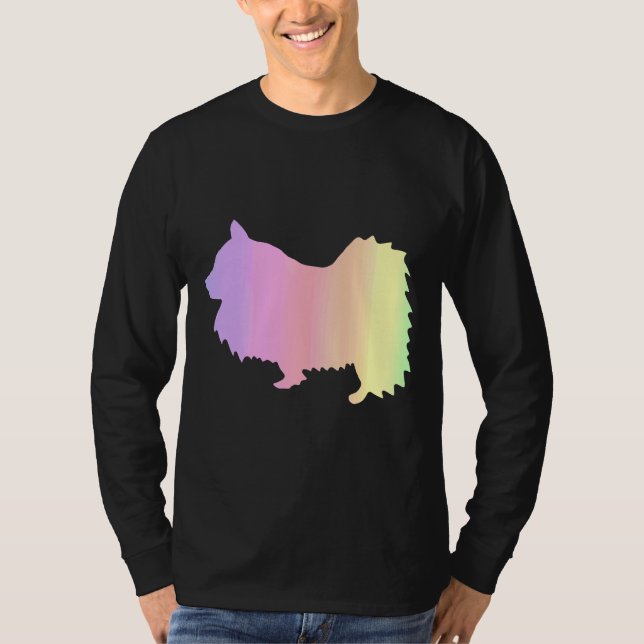 Rainbow Pommanian Hund Outline T Shirt (Framsida)
