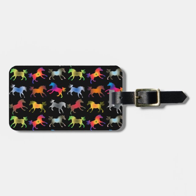 Rainbow Ponies on Black Bagagebricka (Horisontell Framsida)