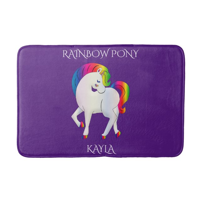 Rainbow pony personlig child's namn Bath Mat Badrumsmatta (Framsidan)