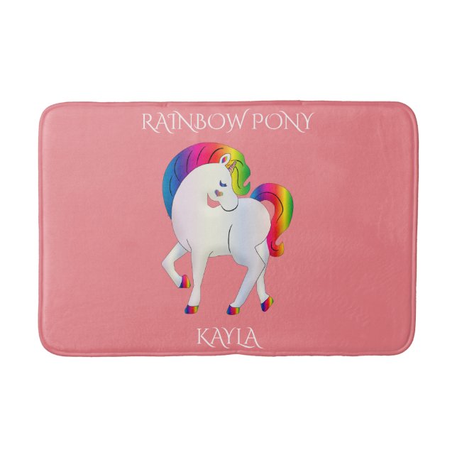 Rainbow pony personlig child's namn Bath Mat Badrumsmatta (Framsidan)