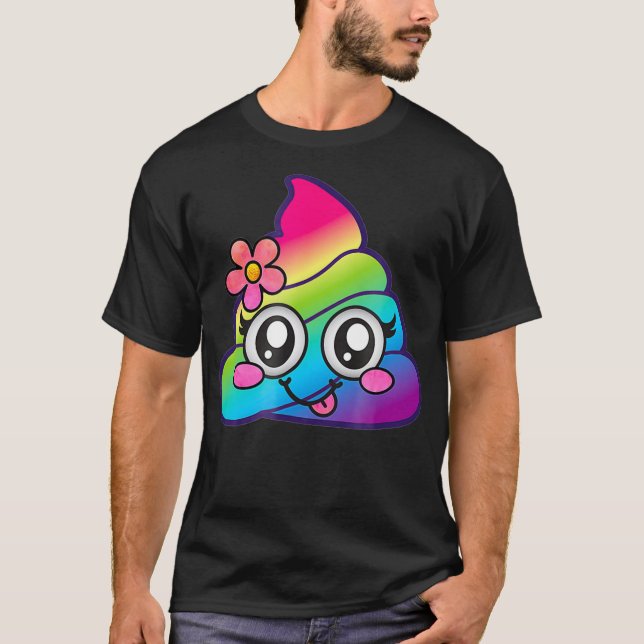Rainbow Poop Emoji Cute Unicorn Poo Flower Silly T Shirt (Framsida)