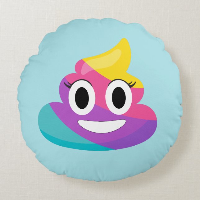 Rainbow Poop Emoji Pillow Rund Kudde (Framsidan)