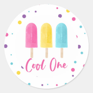 Rainbow Pop Cool One 1-årsdag Runt Klistermärke