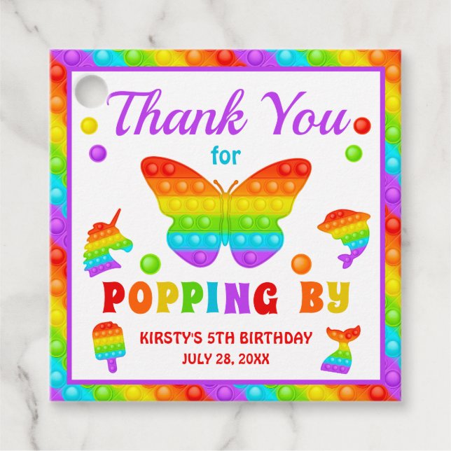 Rainbow Pop IT Fidget Leksak Födelsedagsfest Gåvor Etiketter (Framsida)