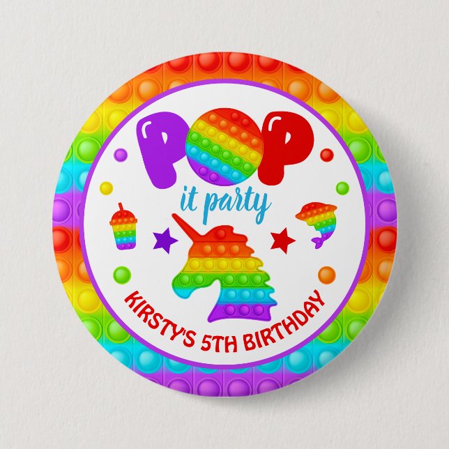 Rainbow Pop IT Fidget Leksak Födelsedagsfest Knapp (Framsida)