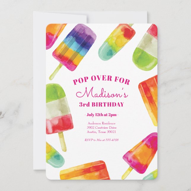Rainbow Popsicle Summer Birthday-inbjudan Inbjudningar (Framsida)