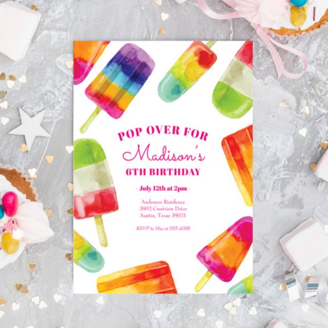Rainbow Popsicle Summer Birthday-inbjudan Inbjudningar (Skapare uppladdad)