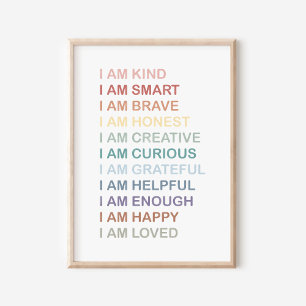 Rainbow Positive Affirmations För barn Nursery Poster