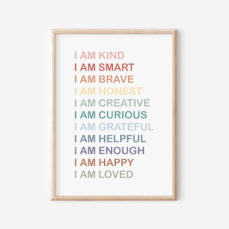 Rainbow Positive Affirmations För barn Nursery Poster