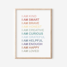 Rainbow Positive Affirmations För barn Nursery Poster