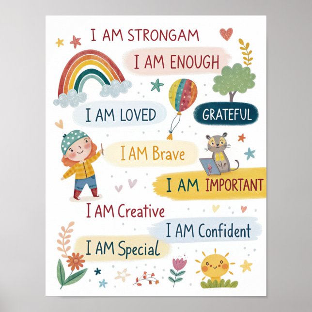 Rainbow Positive Affirmations Poster for Kids (Framsidan)