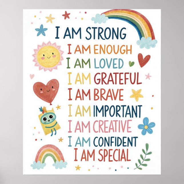Rainbow Positive Affirmations Poster for Kids (Framsidan)
