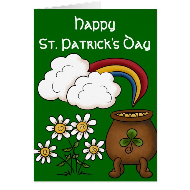 Rainbow Pot o' Guld Lycklig St. Patrick's Day Card Hälsningskort (Framsidan)