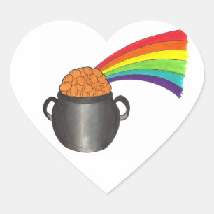 Rainbow Pot of Guld Lycka till St. Paddy's Day Hjärtformat Klistermärke