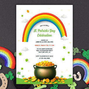Rainbow Pot of Guld Shamrock Roligt St patricks da Inbjudningar