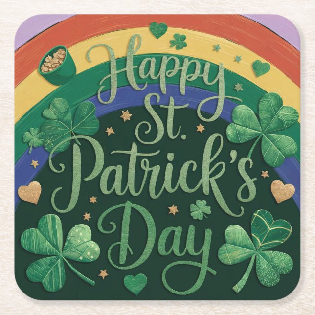 Rainbow Pot of Guld St. Patrick's Day Underlägg Papper Kvadrat (Framsidan)