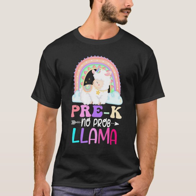 Rainbow Pre-K No Prob Llama 100th Day of School T Shirt (Framsida)