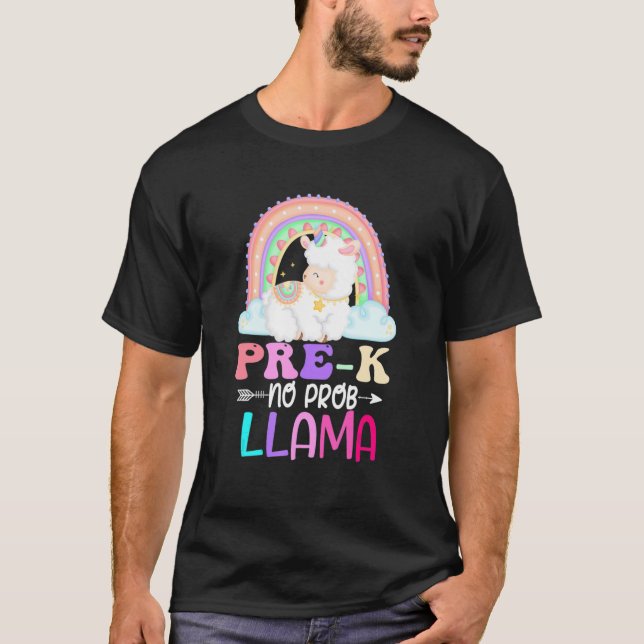 Rainbow Pre K No Prob Llama 100th Day Of School T Shirt (Framsida)