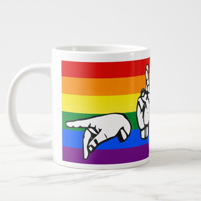 Rainbow Pride American Sign Language LGBTQ+ Jumbo Mugg (Vänster)