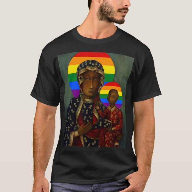 Rainbow Pride Black Madonna T Shirt (Framsida)