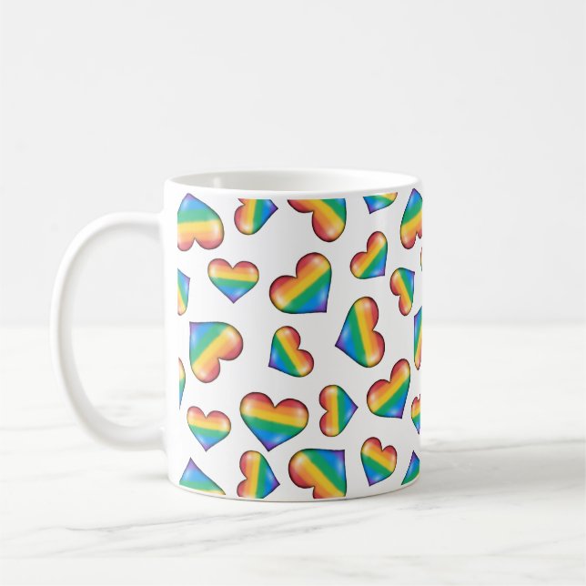 Rainbow Pride Flagga Hearts Coffee Mugg (Vänster)