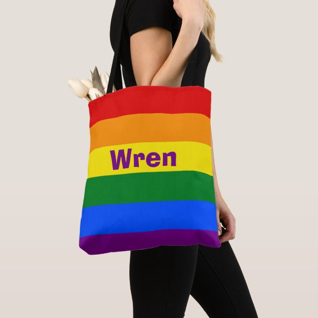 Rainbow Pride Flagga Namn eller Monogram Tygkasse (Närbild)