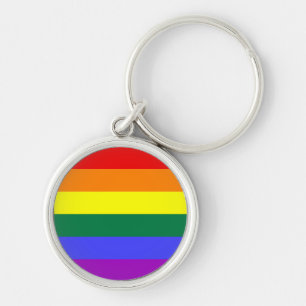 Rainbow Pride Flagga Rund Silverfärgad Nyckelring