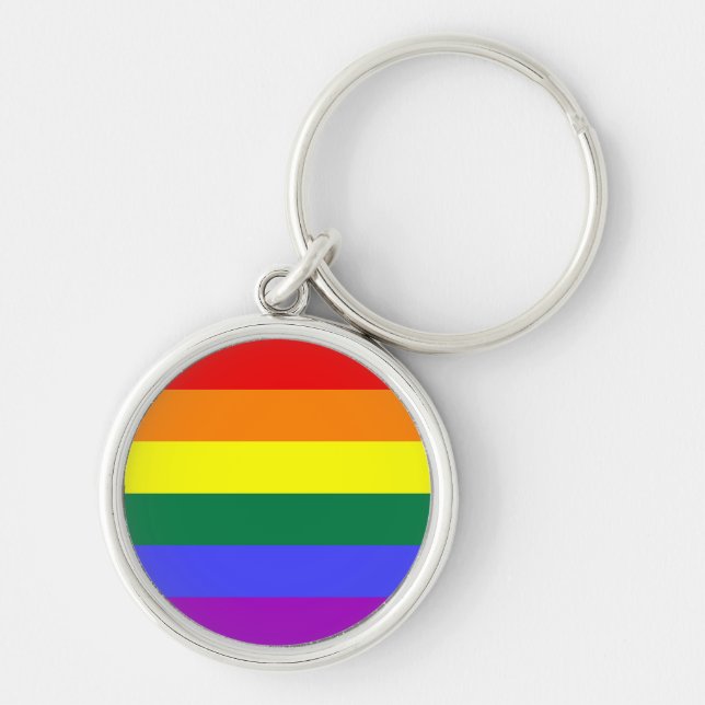 Rainbow Pride Flagga Rund Silverfärgad Nyckelring (Framsidan)