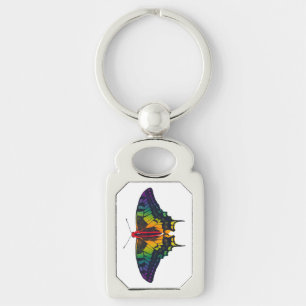 Rainbow Pride Flagga Swallowtail Butterfly Rektangulärt Silverfärgad Nyckelring