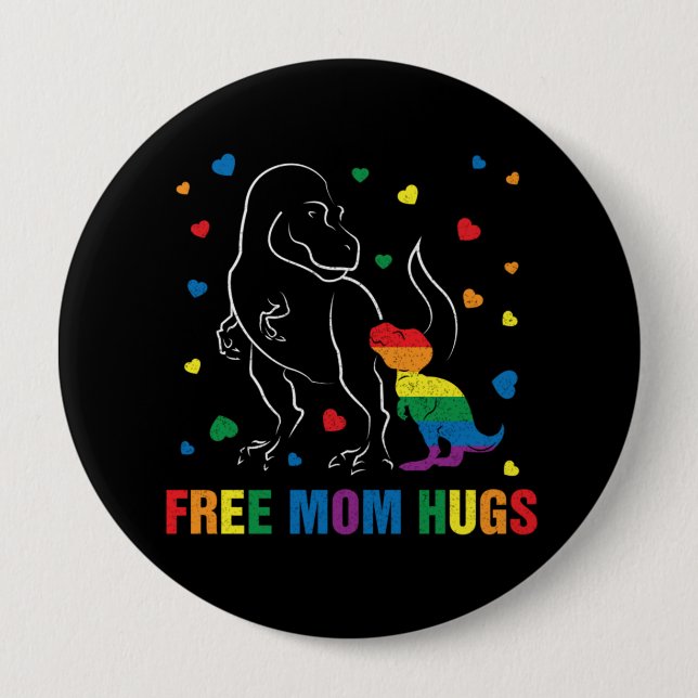 Rainbow Pride Free Mamma Hugs Dinosaur Cute Knapp (Framsida)