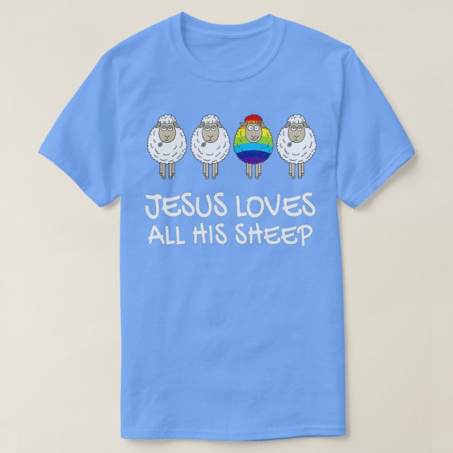 Rainbow Pride Gay Christian LGBTQ+ Jesus Kärlek Al T Shirt (Design framsida)