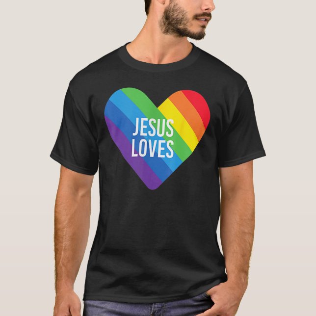 Rainbow Pride Gay Christian LGBTQ+ Jesus Kärlek T Shirt (Framsida)