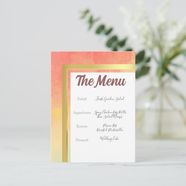 Rainbow Pride Guld Ram Bröllop Menu Vykort (Stående Fram)