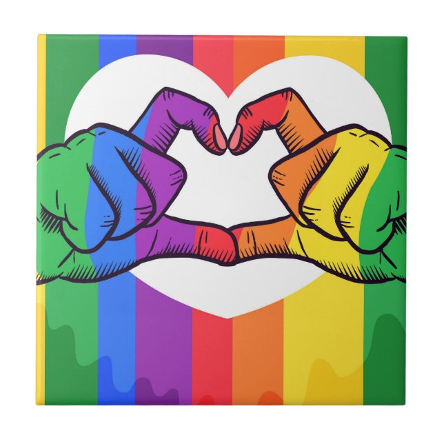 Rainbow Pride Händer Heart Ceramic Tile | HBT TQ+ Kakelplatta (Framsidan)