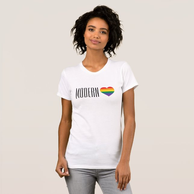 Rainbow Pride Heart Modern Kärlek Tee Shirt (Hel framsida)