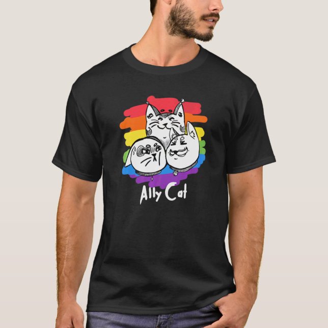Rainbow Pride Lgbt Gay Flagga Ally Cat 1 T Shirt (Framsida)