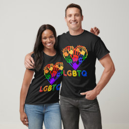 Rainbow Pride Love Heart Hands LGBTQ Unity Design T Shirt